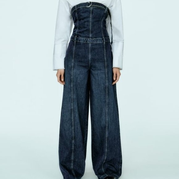 ZARA STRAPLESS TRF DENIM JUMPSUIT NAVY BLUE | 0541/239 266/015 - Picture 3 of 7